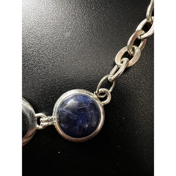 Silver Chain Necklace with Royal Blue Stones - Picture 4 of 6